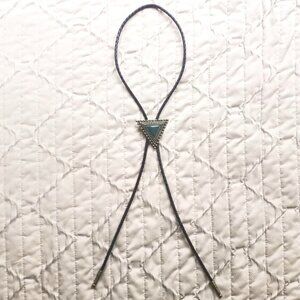 Vintage Triangle Bolo Tie 🤠 with Gray Enamel & Braided Leather Cord